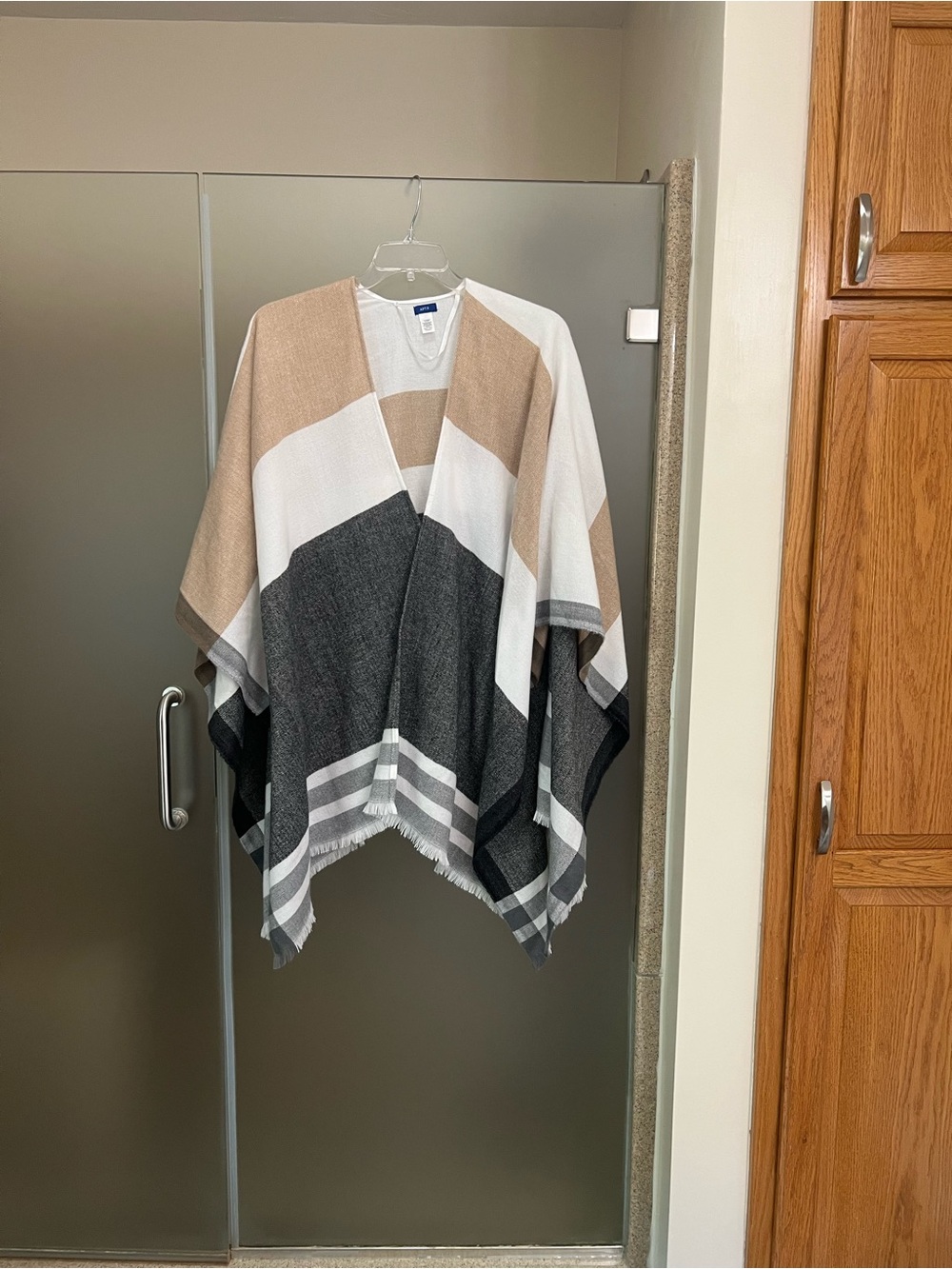 Apt. 9 Neutral Striped Knit Poncho - Beige, White & Charcoali NWOT
